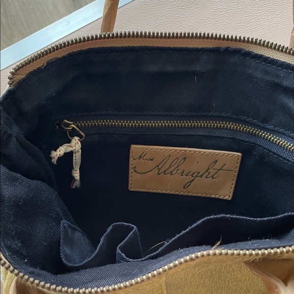 Anthropologie Miss Albright Leather Calf Hair Tan Tote Shoulder Bag - Picture 6 of 9